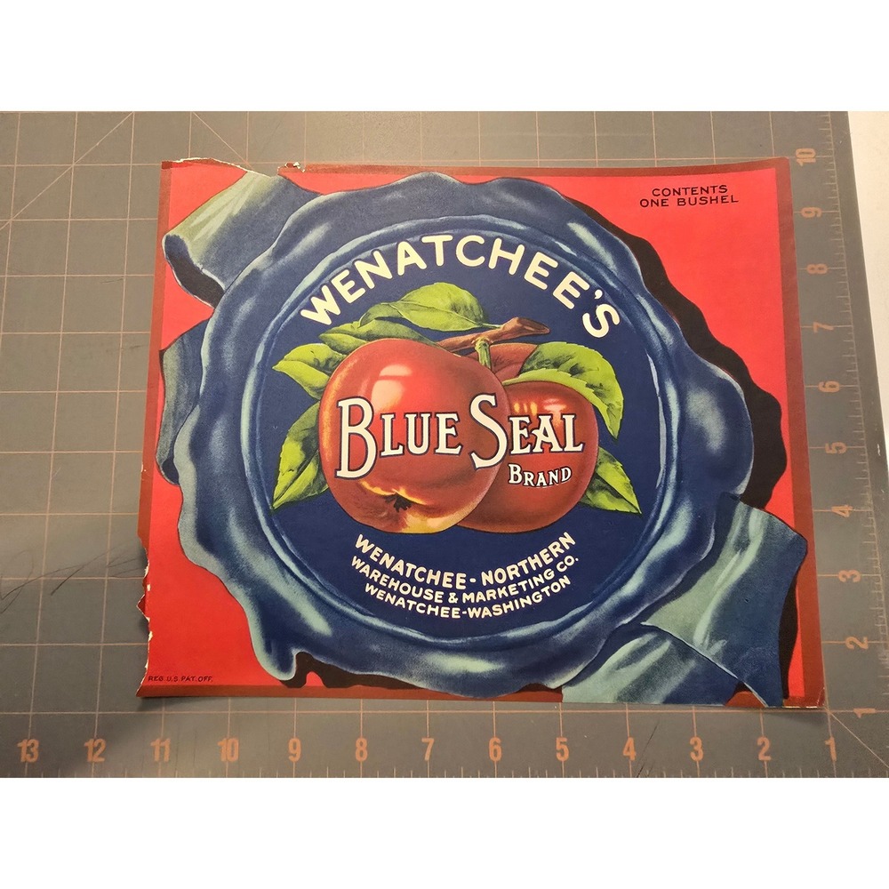 Wenatchees Blue Seal Brand Apple Crate Label Vintage Wenatchee Washington